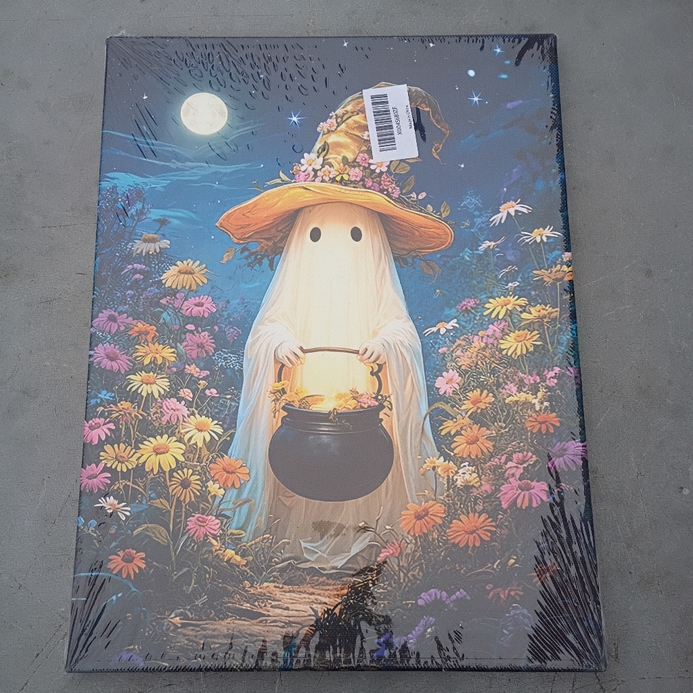 2/$20 NWT Whimsical Floral Halloween Ghost Canvas Painting